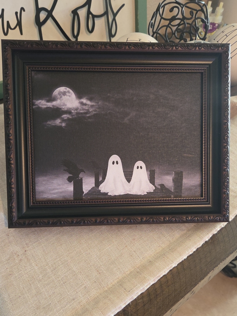 Framed Ghost Artwork - Black & White Halloween Print